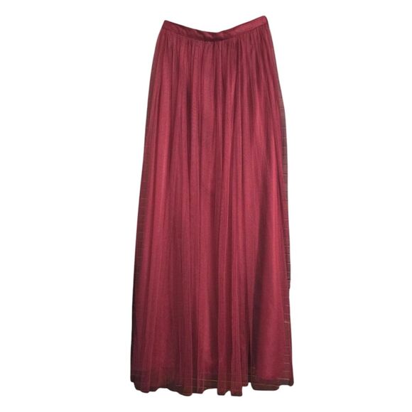 Anthropologie x BHLDN Jenny Yoo 'Louise in Cabernet' Maroon Tulle Maxi Skirt 8 - Picture 1 of 5